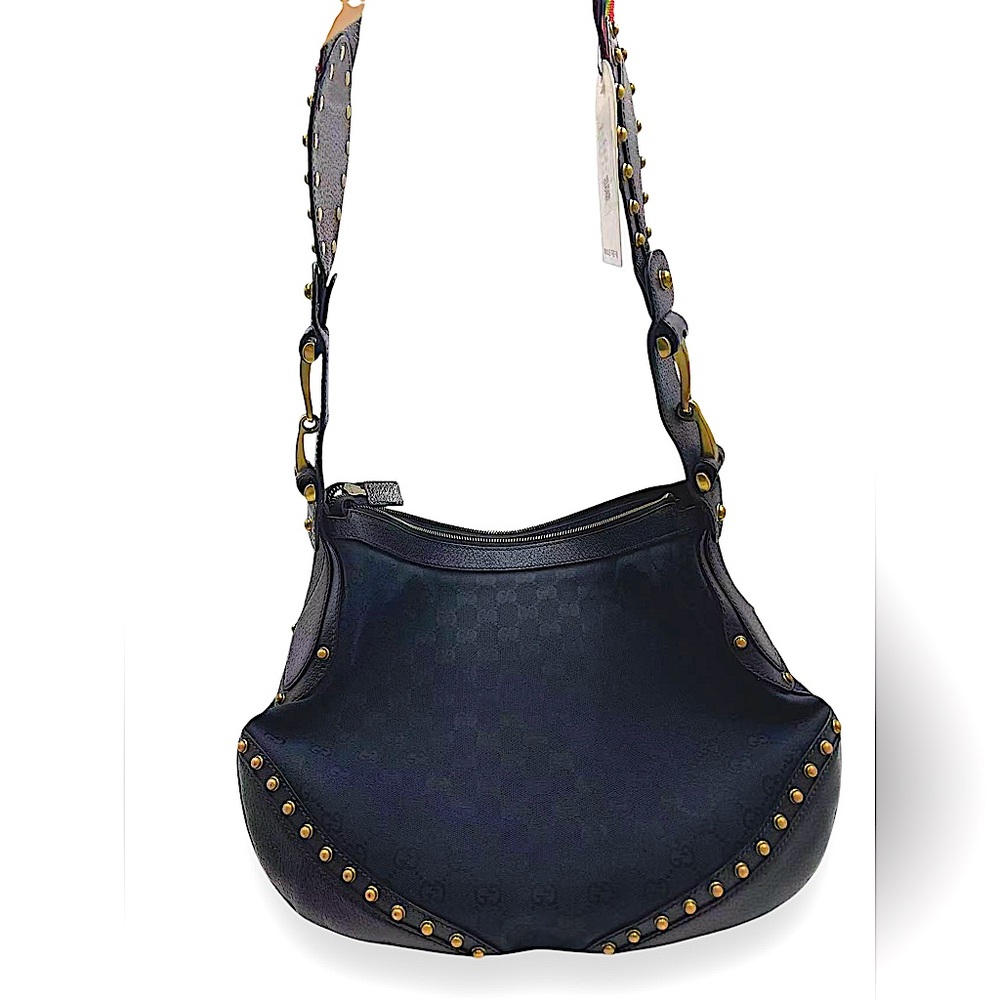SOLD‼️Authentic Gucci navy blue GG canvas Studded Pelham Hobo